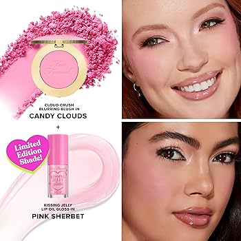 Too Faced Dream a Little Dream סט סומק וליפ גלוס | Cloud Crush Powder Blush + Kissing Jelly Lip Oil עם כיסוי שקוף 2