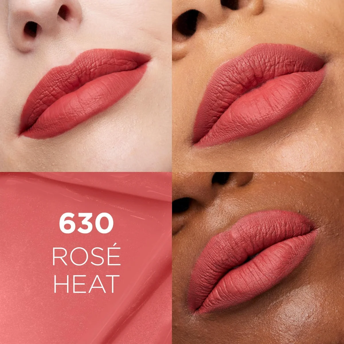 שפתון נוזלי מאט לוריאל פריז עמיד בצבע Rose Heat 630 2