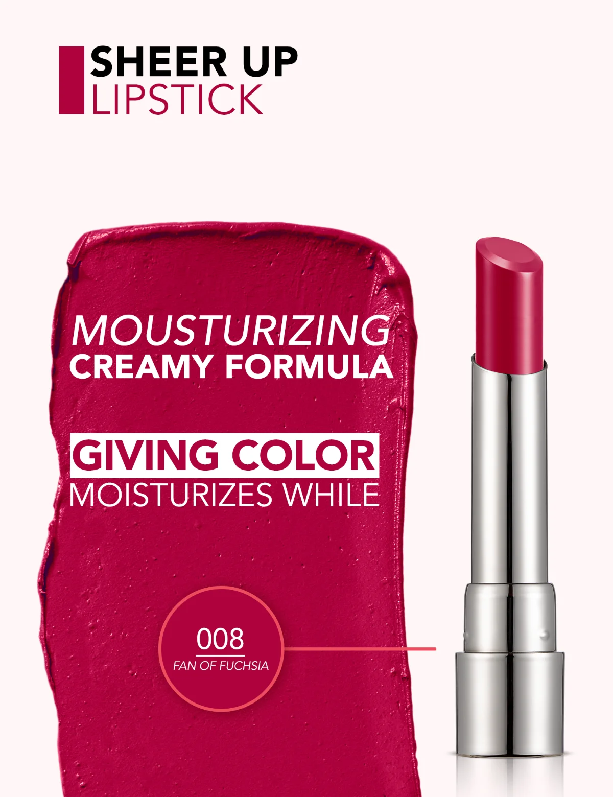 Flormar Sheer Up Lipstick 008 Fan Of Fuchsia 4