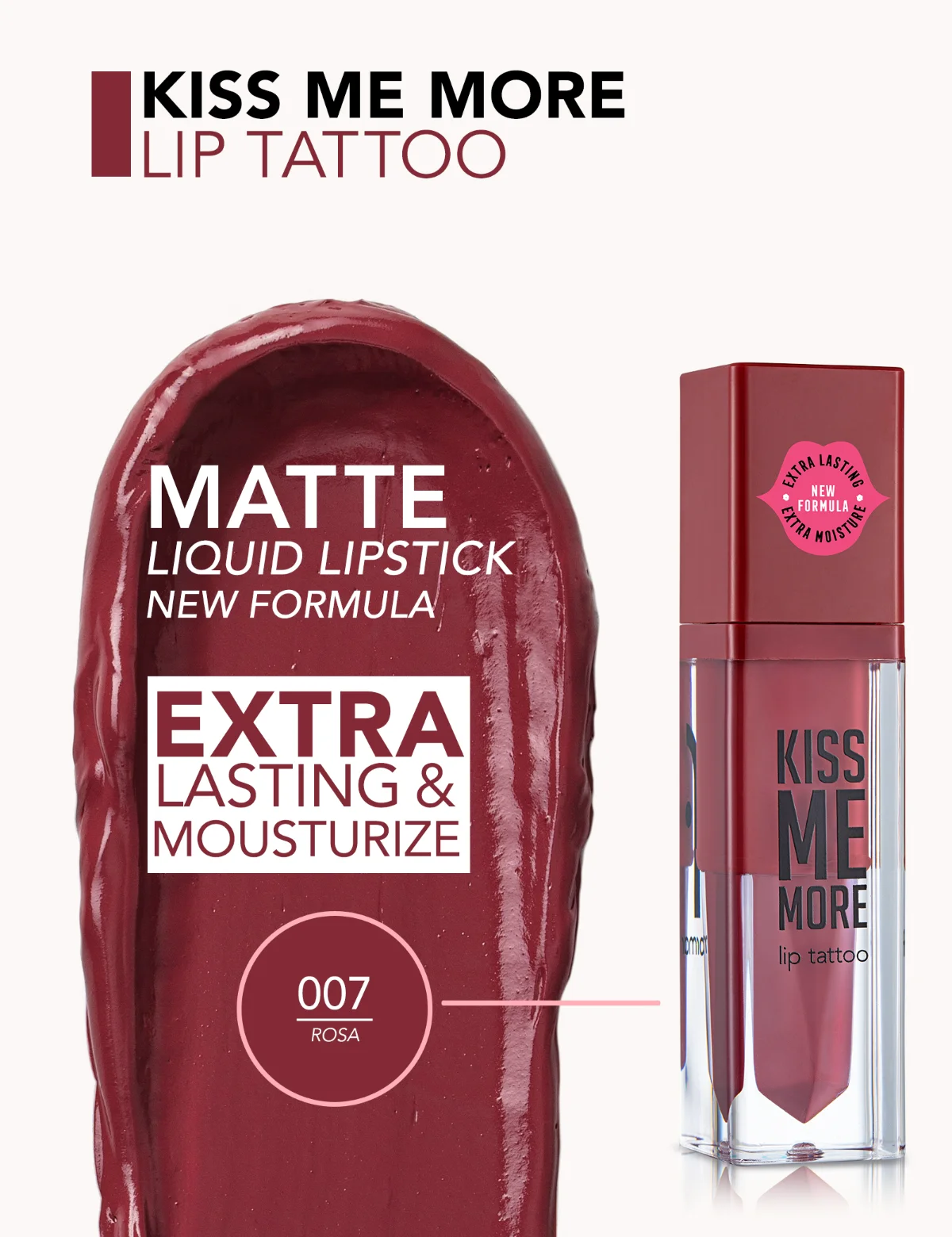 Flormar Kiss Me More Lip Tattoo 007 רוזה 3