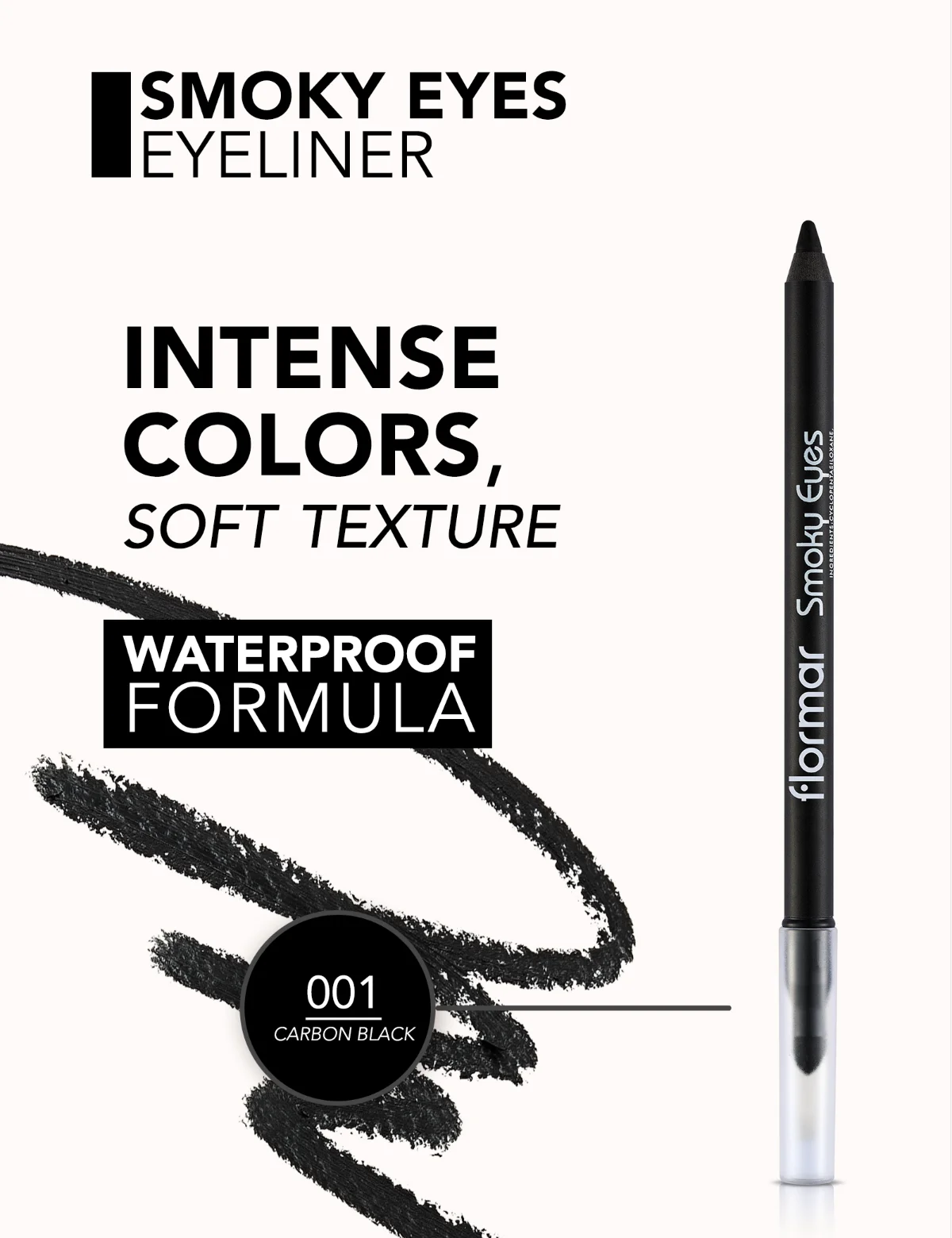 FLORMAR Smoky Eyes עמיד למים אייליינר 001 פחמן שחור 4