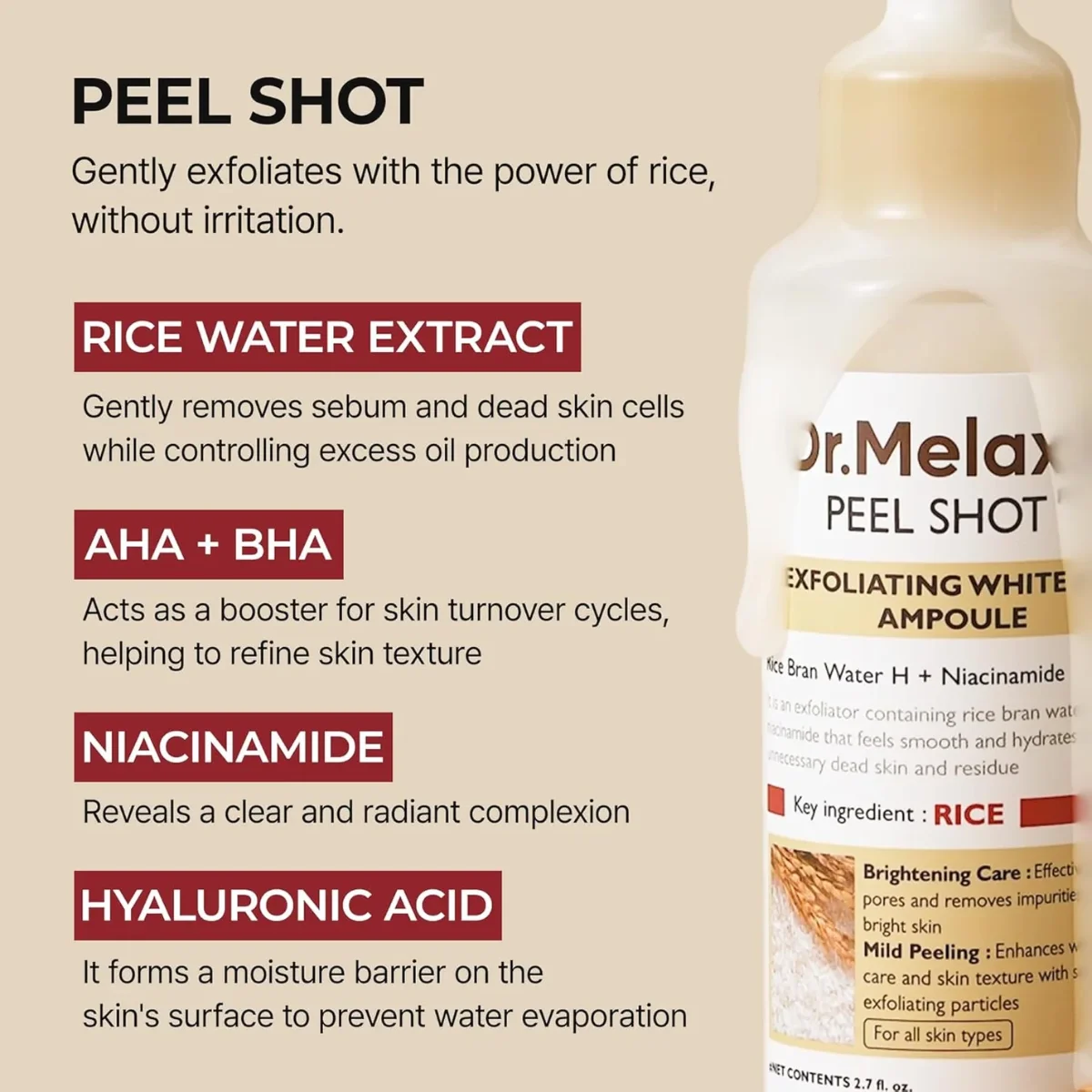 Dr. Melaxin Peel Shot מקולפת אמפולת אורז לבן 80 מ"ל 5