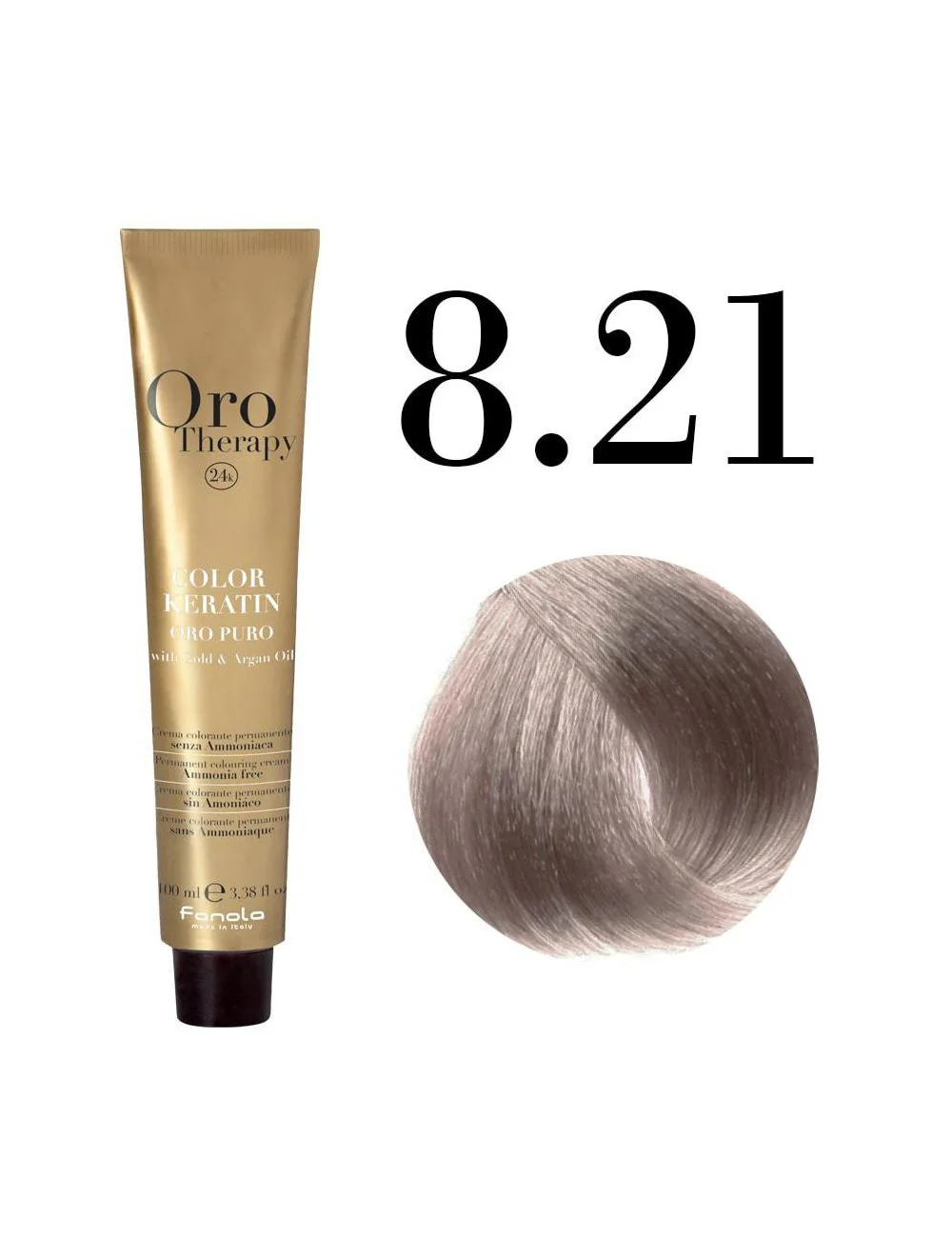 Fanola Oro Therapy צבע שיער ללא אמוניה 8.21 סגול בלונד אפר בהיר מאוד 100 מ"ל