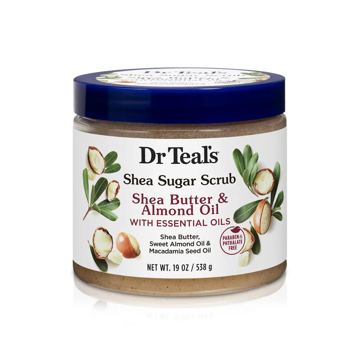 פילינג גוף סוכר שיאה של Dr Teal, חמאת שיאה ושמן שקדים, 538 גרם