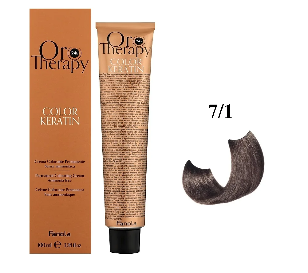 Fanola Oro Therapy צבע שיער עם קרטין, אפר בלונד 7.1, 100 מ"ל