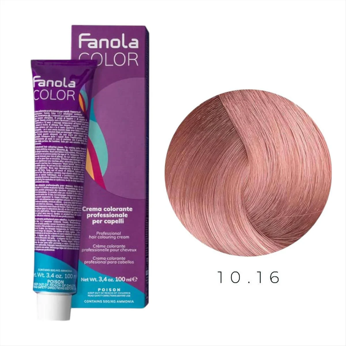 Fanola Color Super 10 צבע קבוע לשיער, אפר אדום בלונד פלטינה 10.16, 100 מ"ל