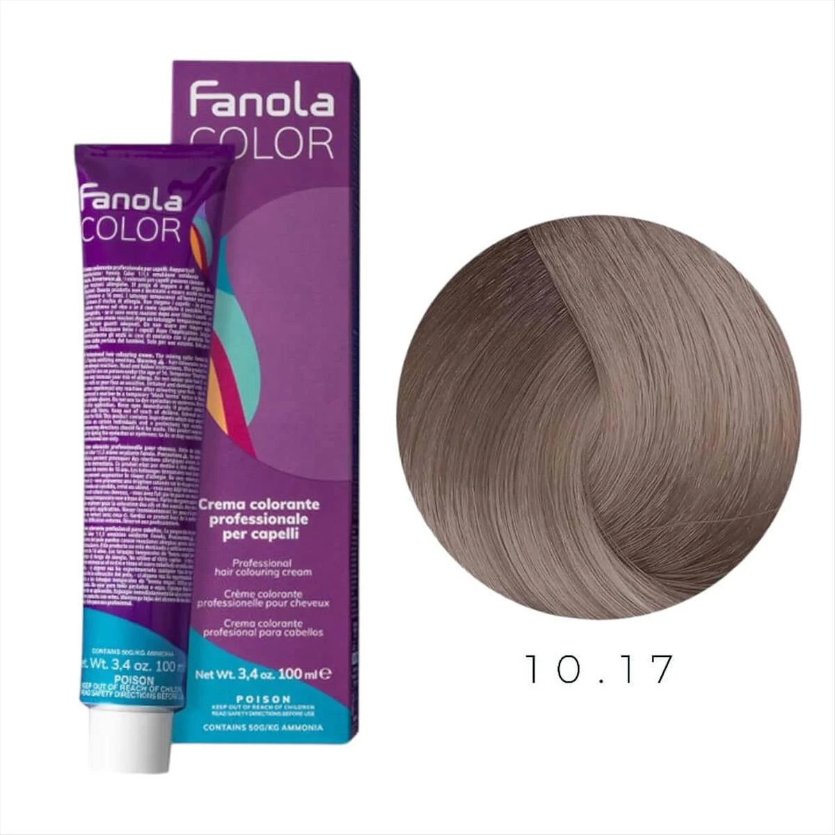 Fanola Color Super 10 צבע קבוע לשיער, בלונד אפר פלטינום 10.17, 100 מ"ל