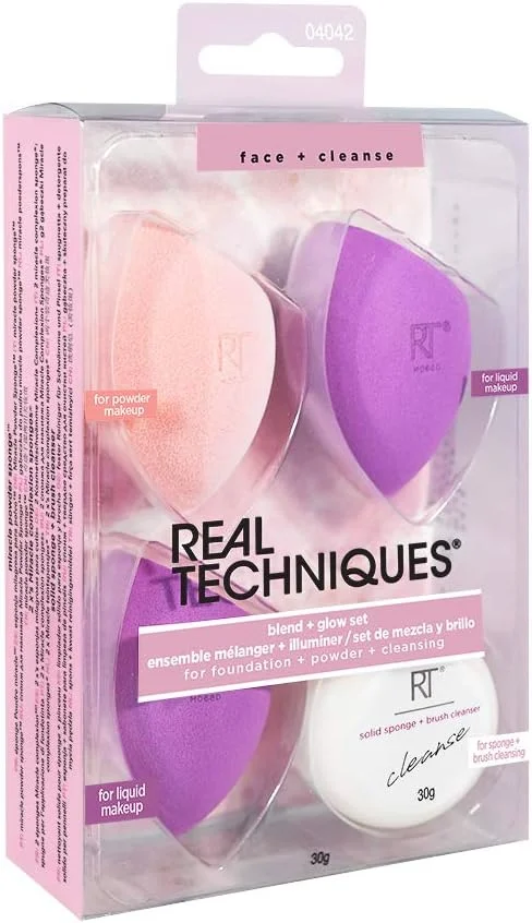 ערכת תערובת וזוהר של Real Techniques, 3 ספוגי אבקת Miracle וספוג ניקוי מרכך, 4042 2