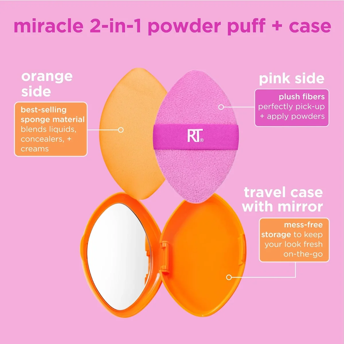 Real Techniques Miracle 2 ב-1 ספוג אבקה + תיק נסיעות, 3