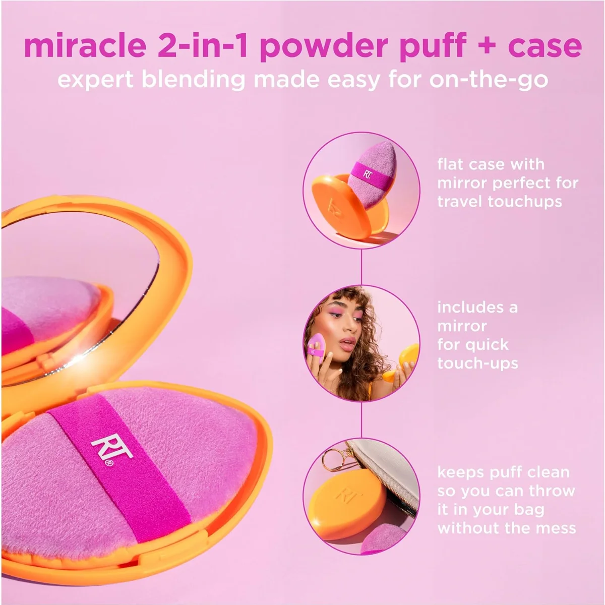 Real Techniques Miracle 2 ב-1 ספוג אבקה + תיק נסיעות, 4