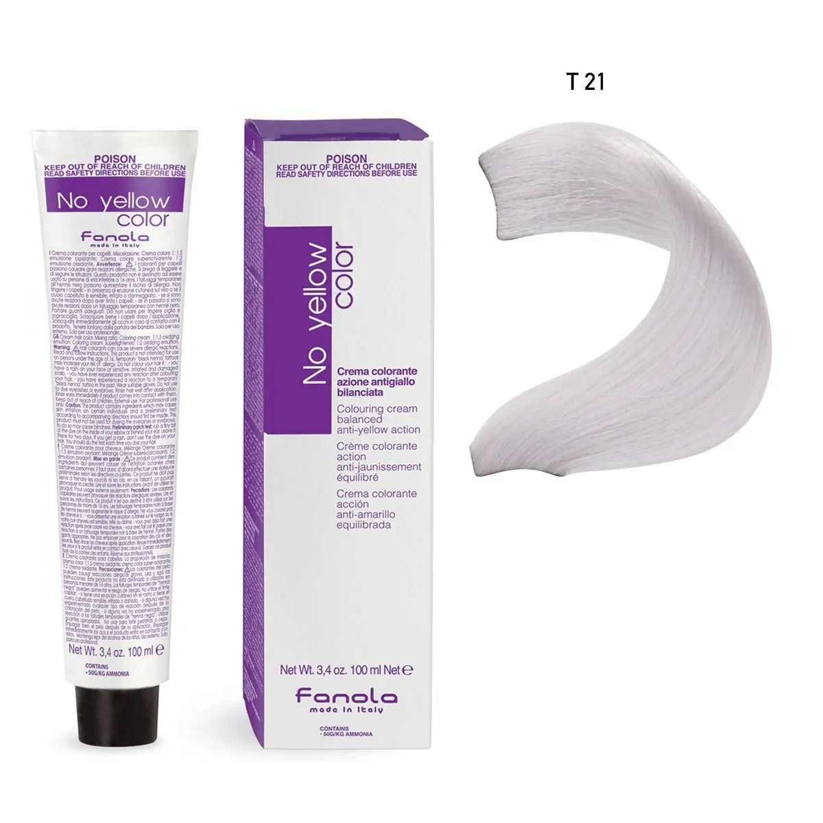 Fanola Non-Yellow Color 100ml - T.21 - טונר נגד הצהבה וכחול