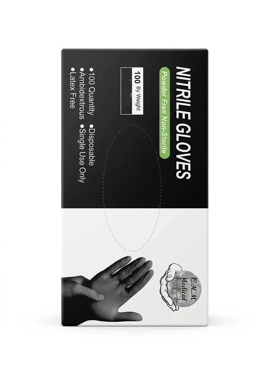 כפפות ניטריל שחורות ללא אבקה, L גדולה