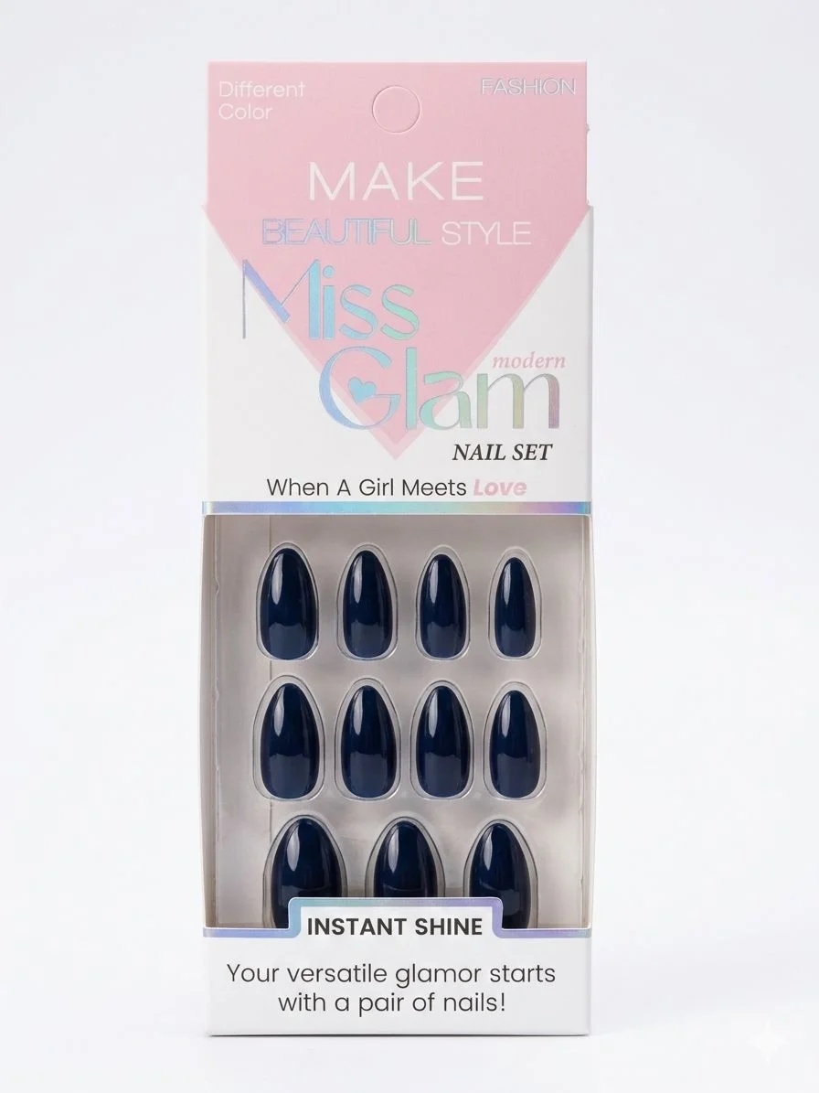 ציפורניים MISS GLAM עם פס דבק, כחול כהה