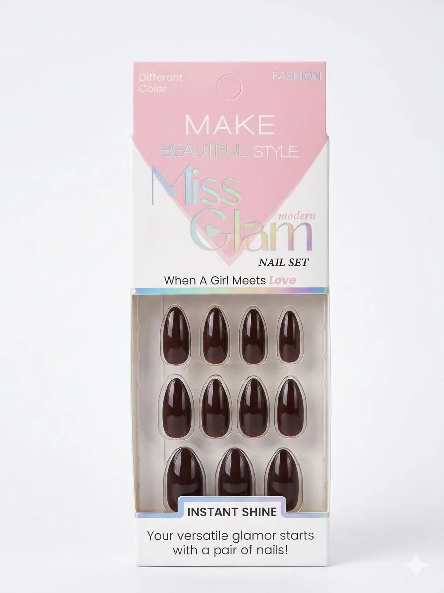 ציפורניים MISS GLAM עם פס דבק, צבע חום כהה מאוד