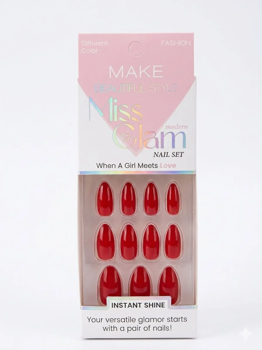 לק MISS GLAM עם פס דביק, צבע אדום נועז