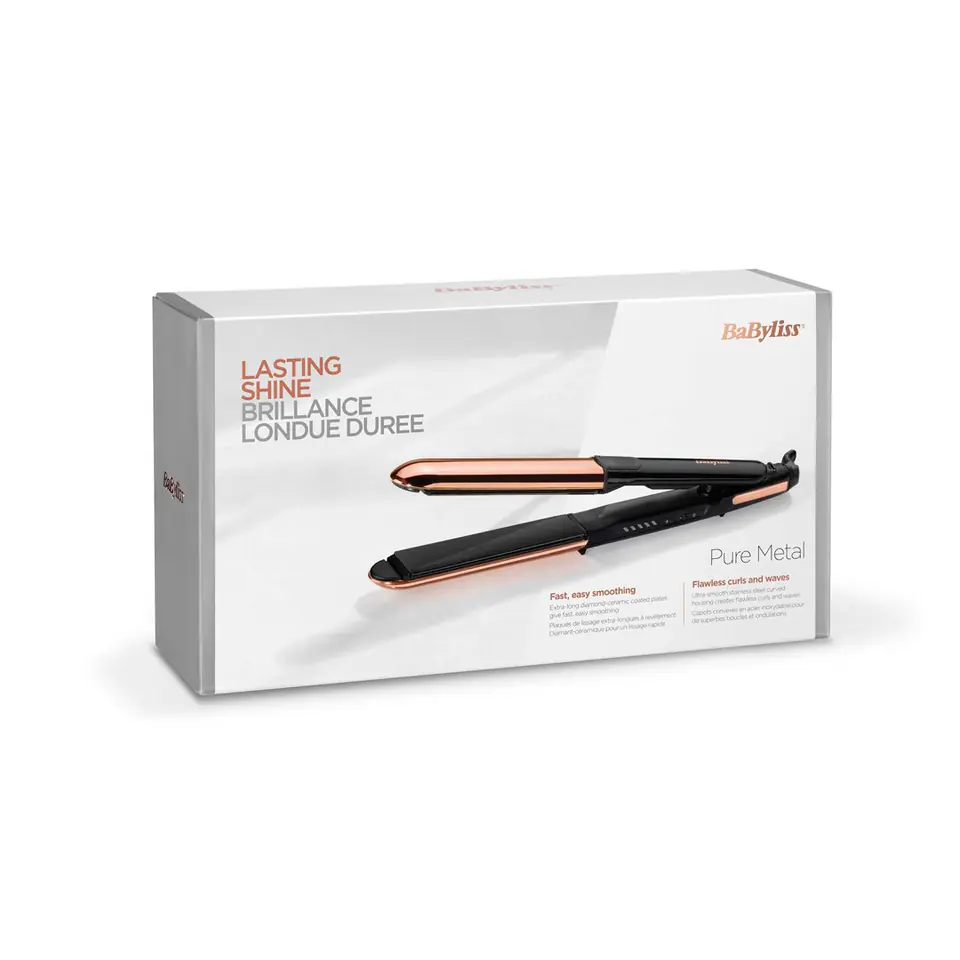 מחליק שיער BaByliss ST481E Pure Metal, כרום חם, מתכתי,