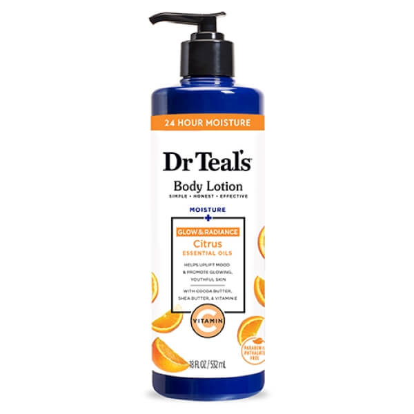קרם לחות והבהרה של Dr Teal עם ויטמין C ושמן הדרים