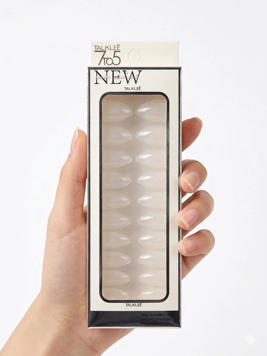 ציפורניים TALKLEE עם פס דבק, לבן