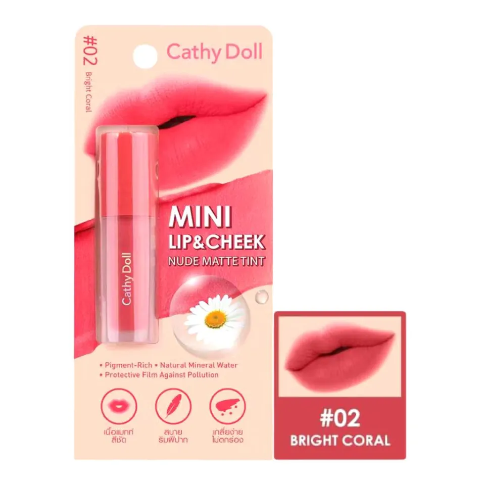Cathy Doll Mini Lip & Cheek Nude Matte Tint 2.1g#02 Bright Coral