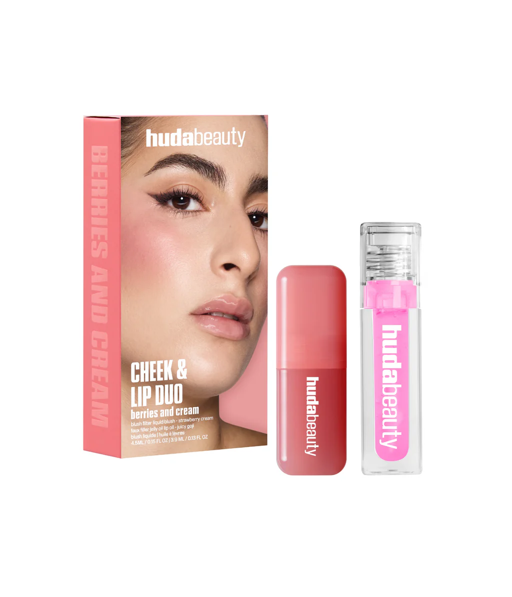 קופסת צמד של סומק והיילייטר מבית Huda Beauty - BERRIES AND CREAM