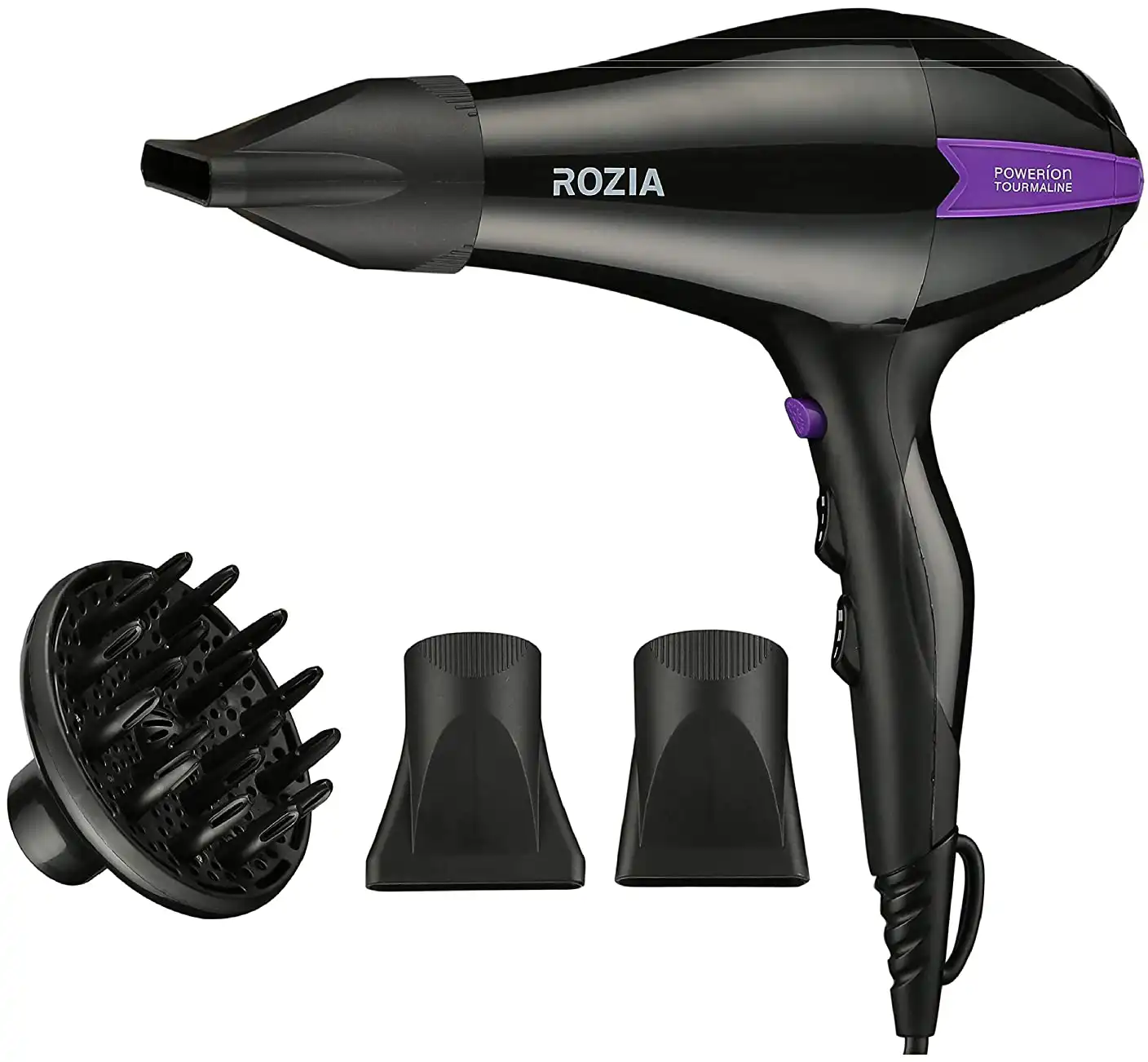 מייבש שיער Rosia, 2500 וואט, שתי מהירויות, שחור, HC8508 עם מברשת מייבש שיער לילדות