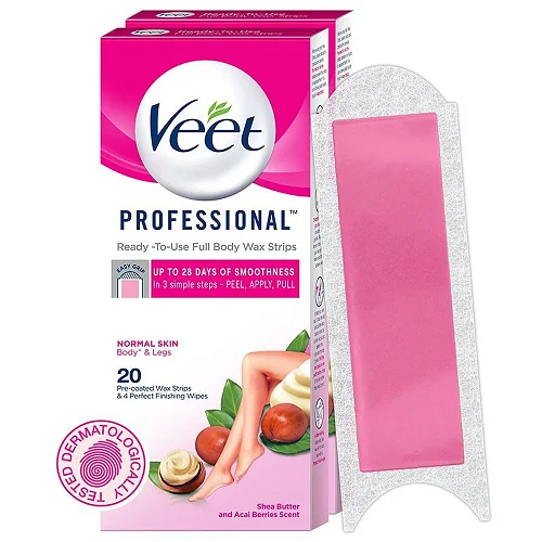 רצועות שעווה להסרת שיער של Veet מקצועית לעור רגיל, 20 רצועות