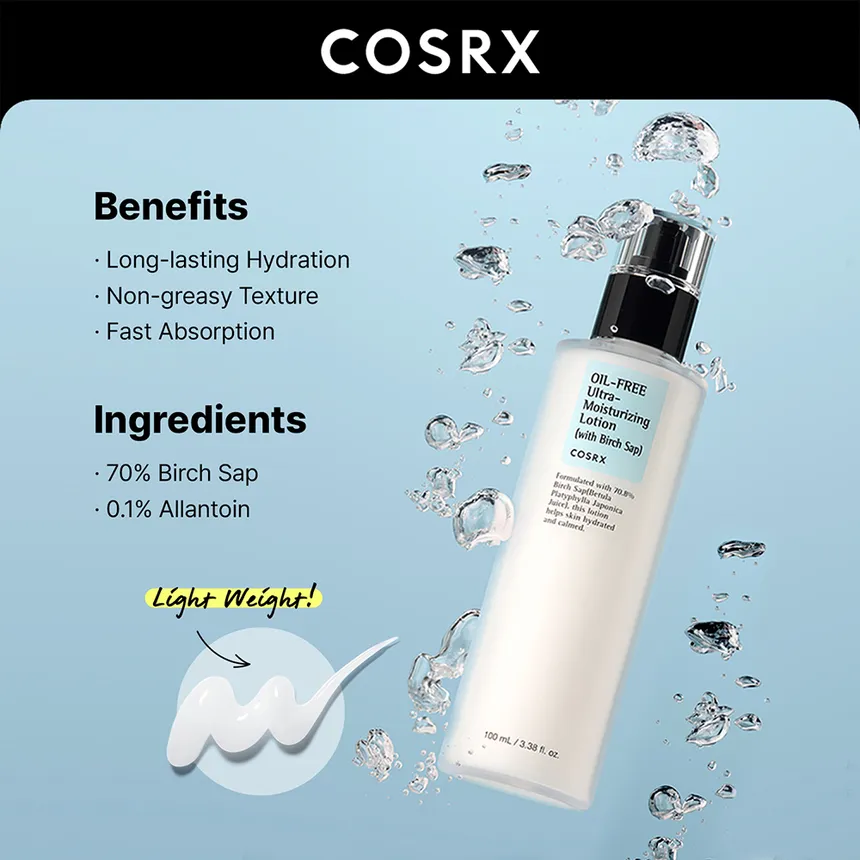 תחליב לחות אולטרה ללא שמן Cosrx - 100 מ"ל | תחליב פנים ללא שמן Cosrx לחות - 100 מ"ל - 100 מ"ל 3
